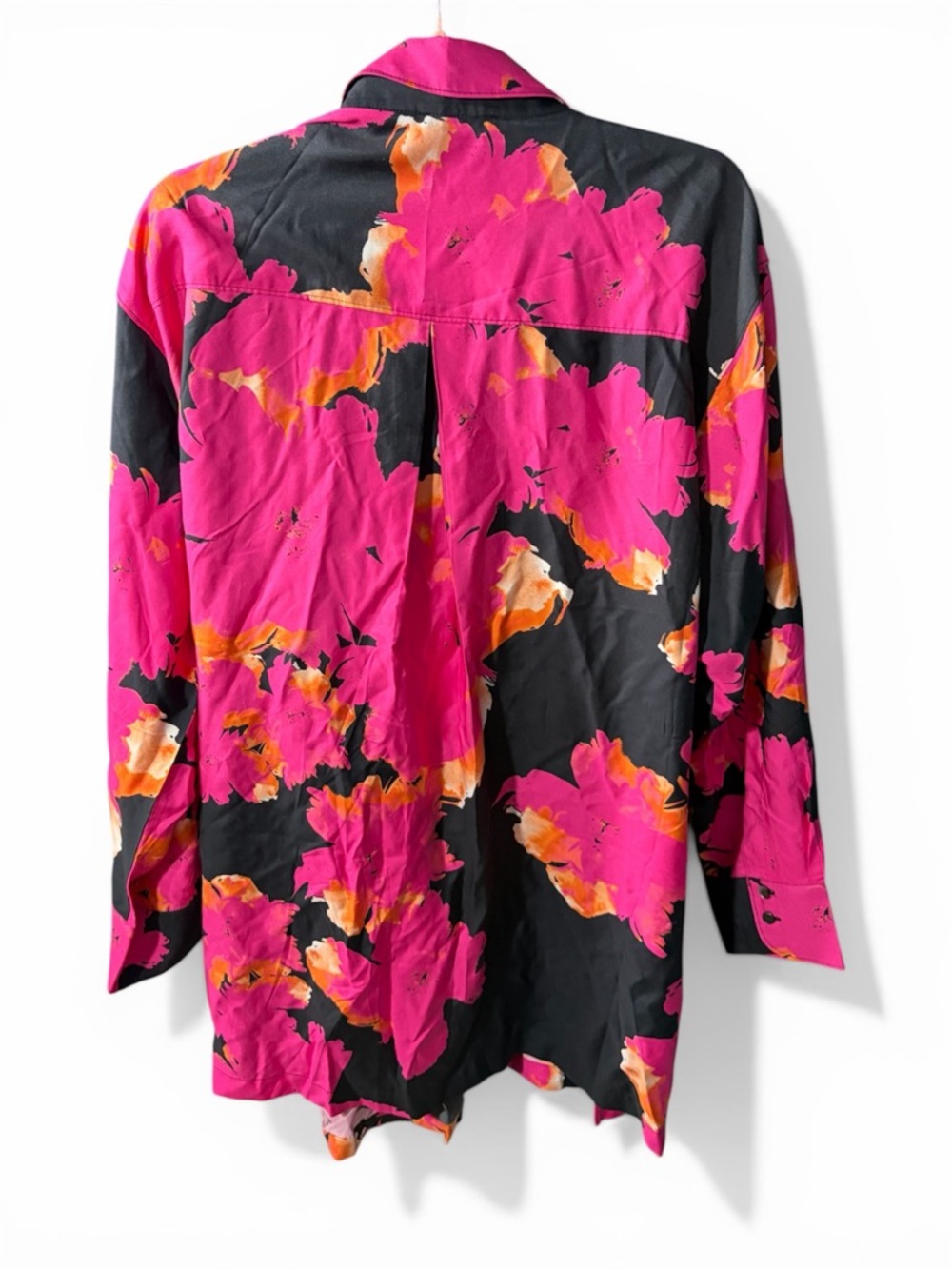 Natori Pink Black & Orange Floral Kimono Tie-Front Tunic Cotton & Silk - Picture 2 of 5